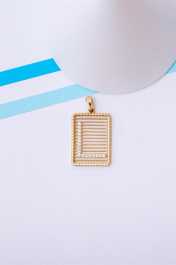 14 Ayar Altın L Harf Telli Taşlı Kolye Ucu