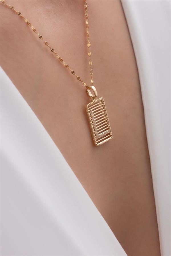 14K Solid Gold L Letter Necklace with Stones