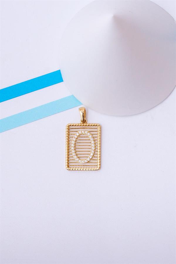 14 Ayar Altın O Harf Telli Taşlı Kolye Ucu