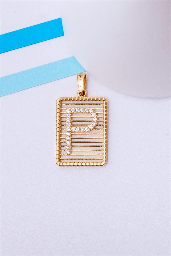 14 Ayar Altın P Harf Telli Taşlı Kolye Ucu