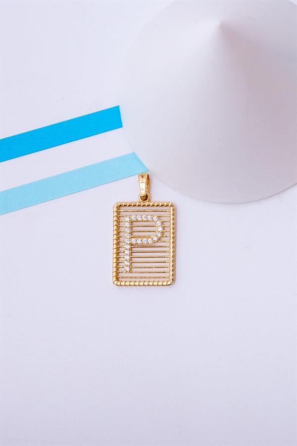 14 Ayar Altın P Harf Telli Taşlı Kolye Ucu