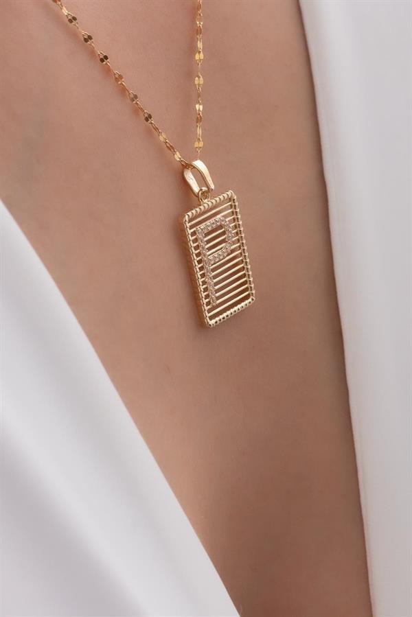 14K Solid Gold P Letter Necklace with Wire Stone
