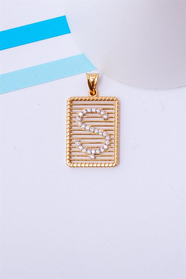 14 Ayar Altın Ş Harf Telli Taşlı Kolye Ucu