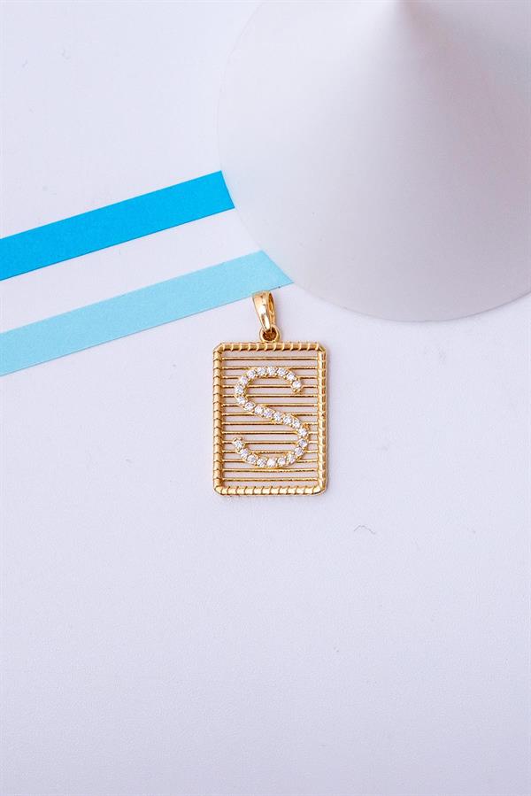 14 Ayar Altın S Harf Telli Taşlı Kolye Ucu