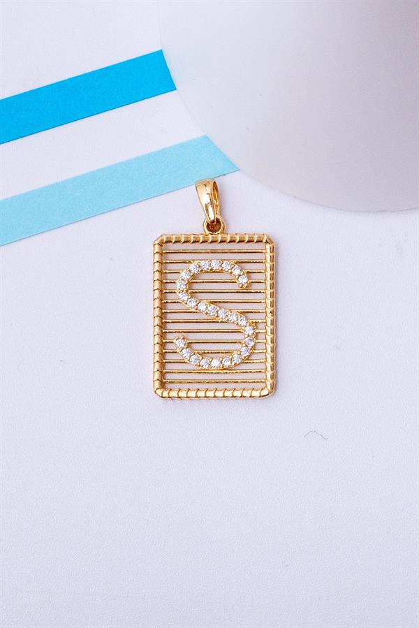 14 Ayar Altın S Harf Telli Taşlı Kolye Ucu