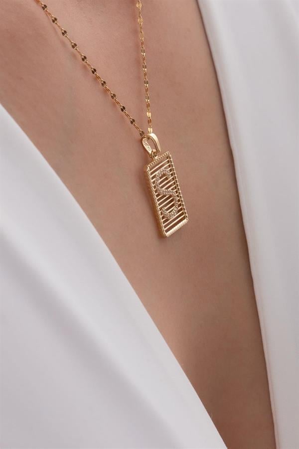 14K Solid Gold S Letter Wire Stone Necklace