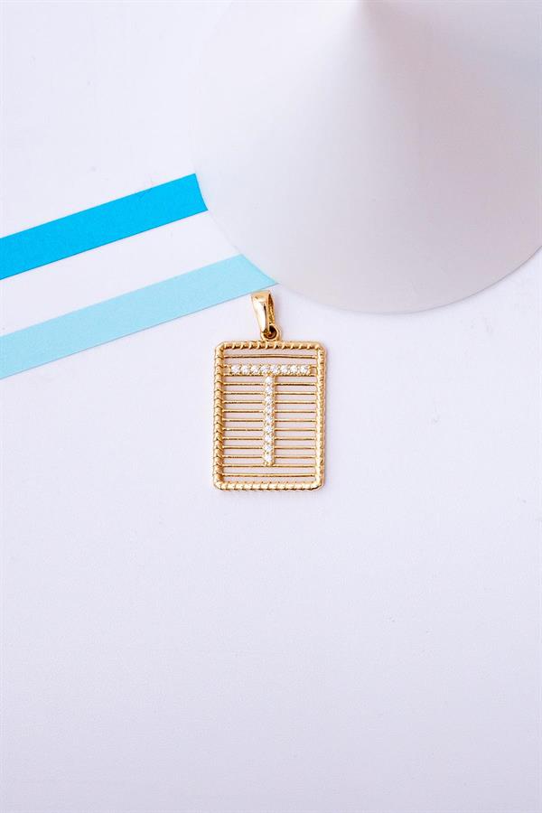 14 Ayar Altın T Harf Telli Taşlı Kolye Ucu