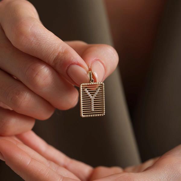 14 Ayar Altın Y Harf Telli Taşlı Kolye Ucu