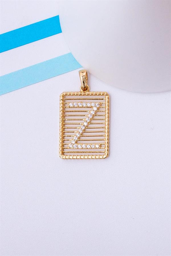 14 Ayar Altın Z Harf Telli Taşlı Kolye Ucu