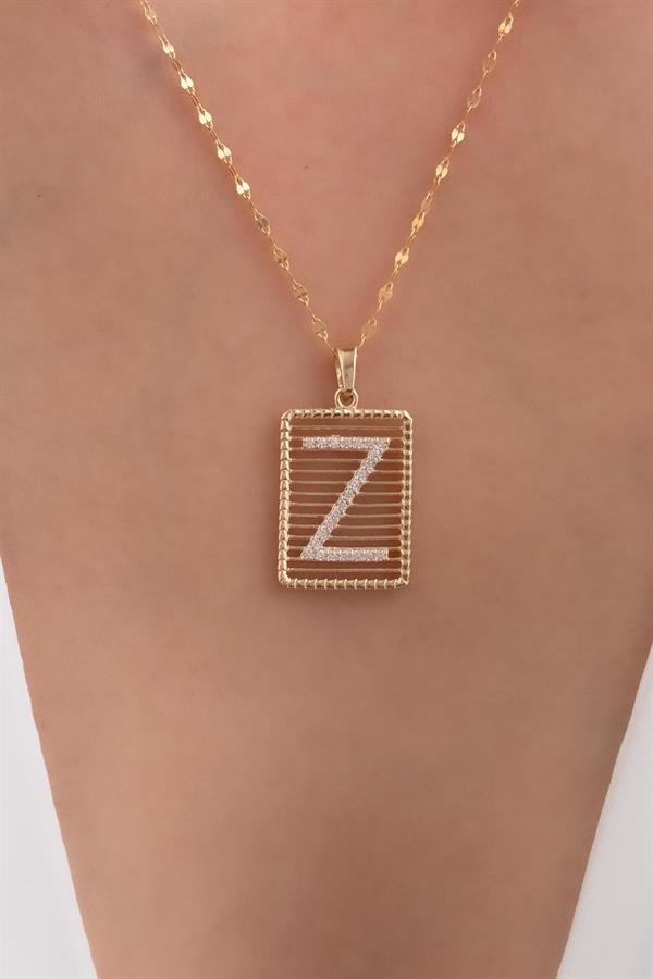 14 Ayar Altın Z Harf Telli Taşlı Kolye