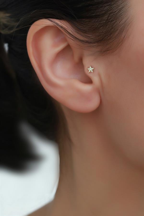 14 Ayar Altın Taşlı Yıldız Tragus Piercing