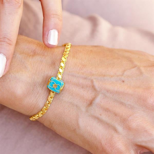 14 Ayar Altın Telkari Boncuklu Orta Kalın Pullu Halep Bileklik