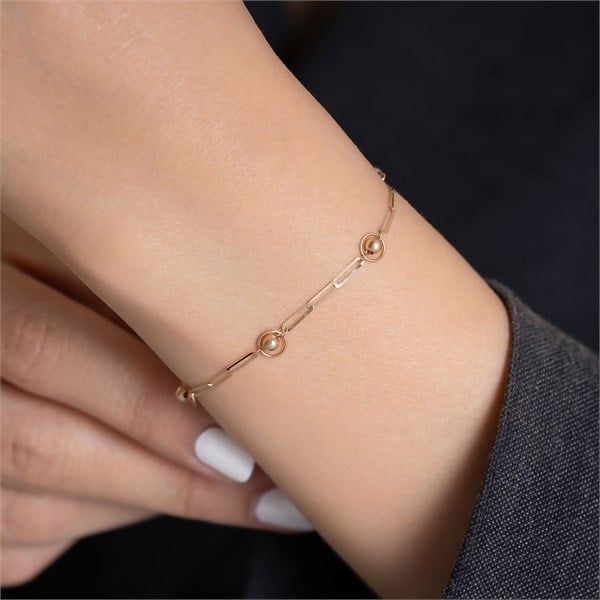 14 Ayar Altın Top Ataç Zincir Bileklik + 2 cm Uzatmalı