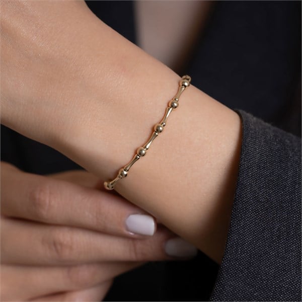 14 Ayar Altın Top Bambu Bileklik + 3 cm Uzatmalı