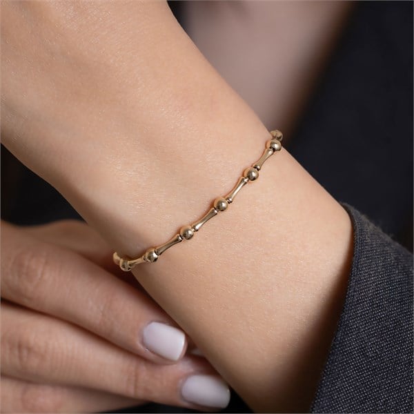 14 Ayar Altın Top Bambu Bileklik + 3 cm Uzatmalı