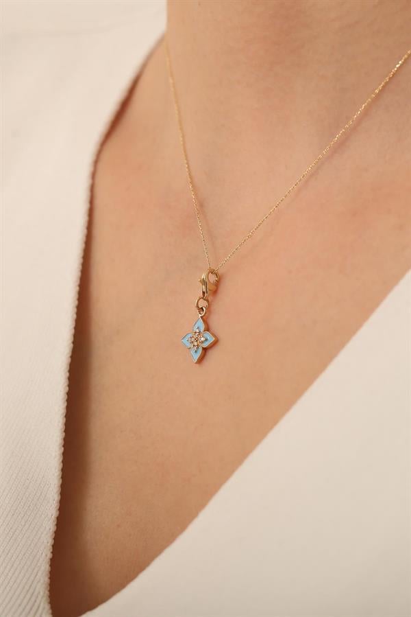 14K Solid Gold Turquoise Lotus Flower Necklace