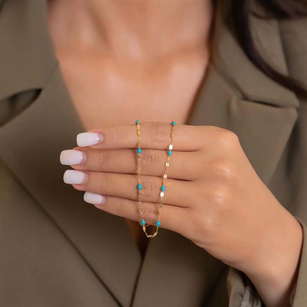 14 Ayar Altın Turkuaz Mineli Kolye