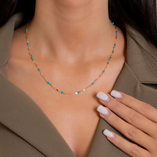 14 Ayar Altın Turkuaz Mineli Kolye