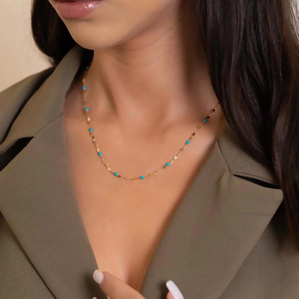 14 Ayar Altın Turkuaz Mineli Kolye