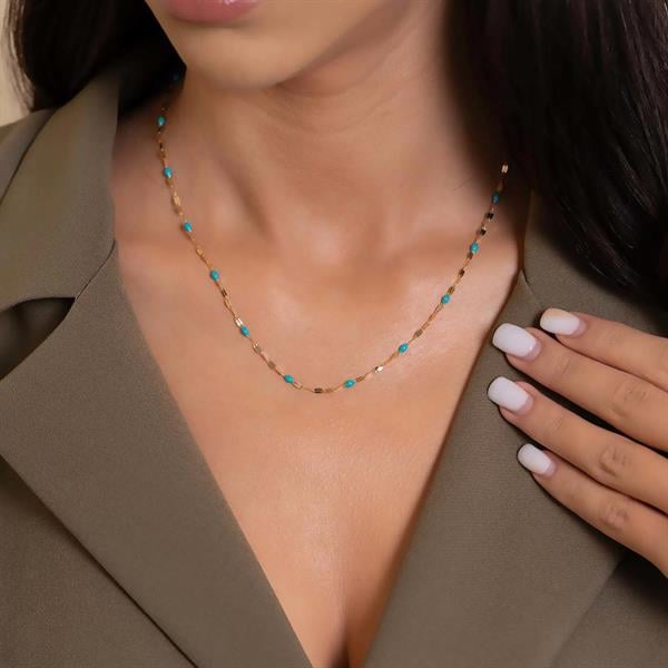 14 Ayar Altın Turkuaz Mineli Kolye