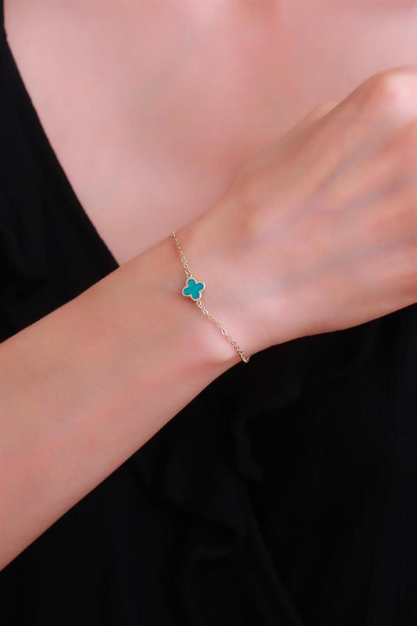 14 Ayar Altın Turkuaz Yonca Bileklik