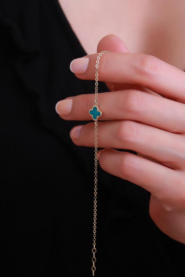 14 Ayar Altın Turkuaz Yonca Bileklik