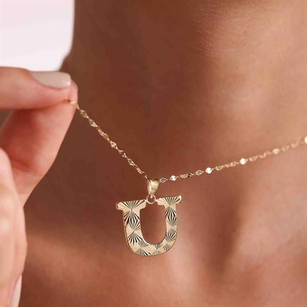 14 Ayar Altın U Harf Füzyon Kolye