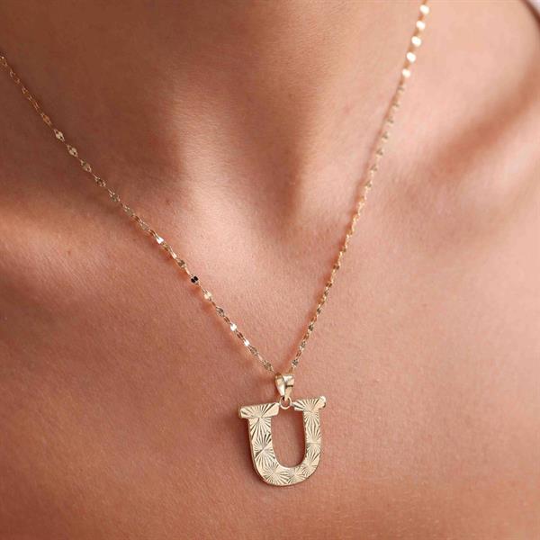 14 Ayar Altın U Harf Füzyon Kolye