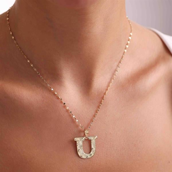 14 Ayar Altın U Harf Füzyon Kolye