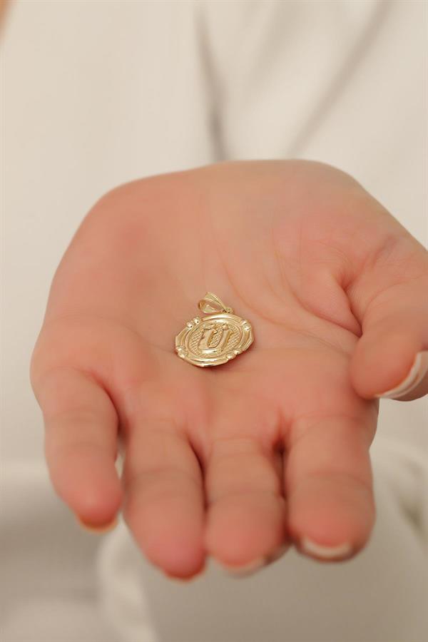 14 Ayar Altın Ü Harfli Retro Kolye Ucu