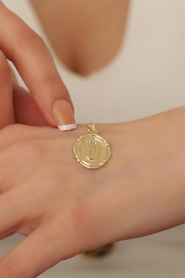 14 Ayar Altın Ü Harfli Retro Kolye Ucu