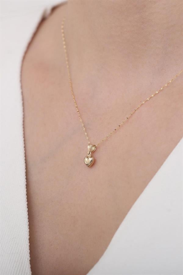 14 Ayar Altın Üç Boyutlu Kalp Kolye