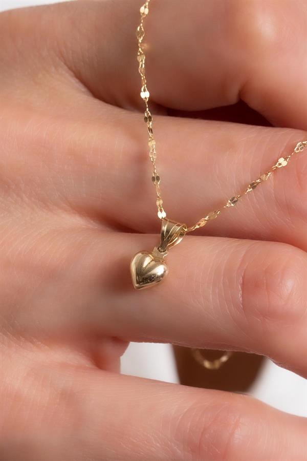 14 Ayar Altın Üç Boyutlu Kalp Kolye
