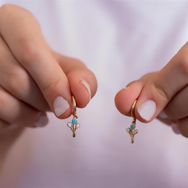 14 Ayar Altın Uçan Balon Halka Çocuk Küpe