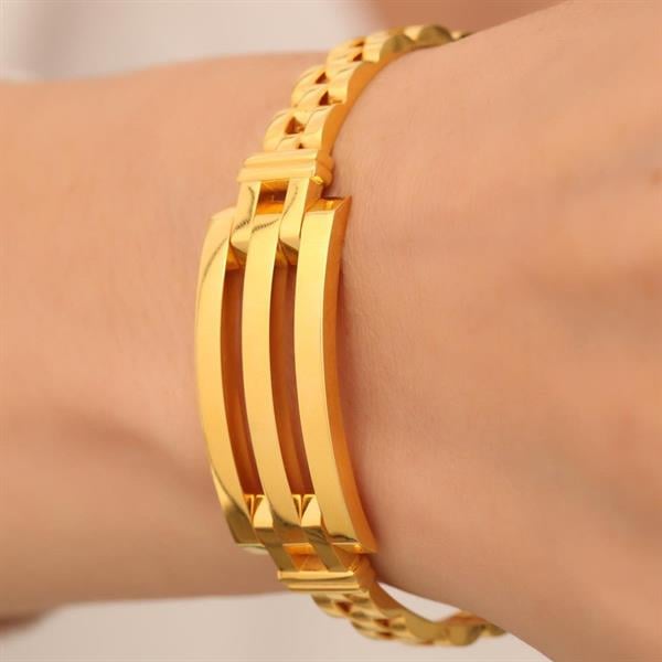 14 Ayar Altın Üç Sıra Kaburga Kelepçe Bilezik