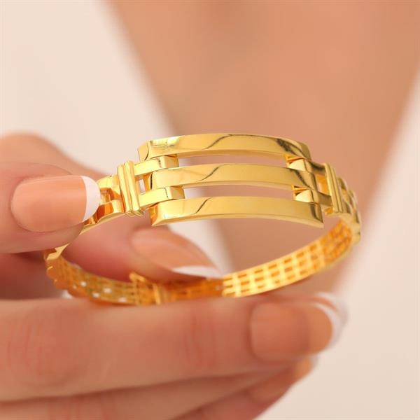 14 Ayar Altın Üç Sıra Kaburga Kelepçe Bilezik