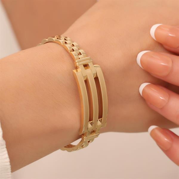 14 Ayar Altın Üç Sıra Kaburga Kelepçe Bilezik