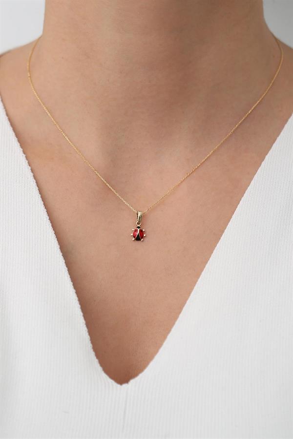 14K Solid Gold Ladybug Necklace