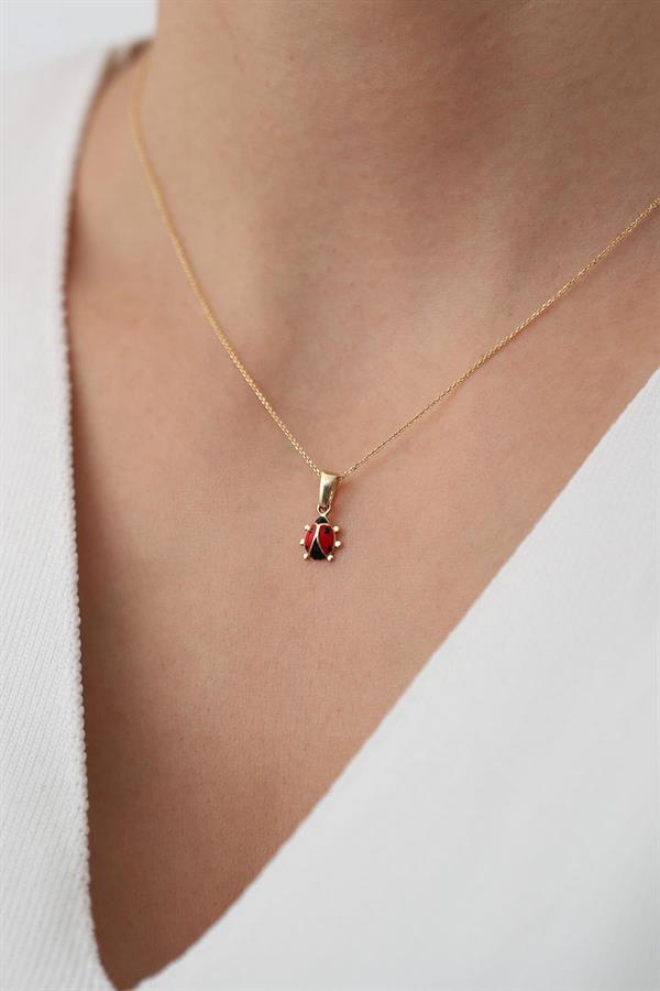 14K Solid Gold Ladybug Necklace