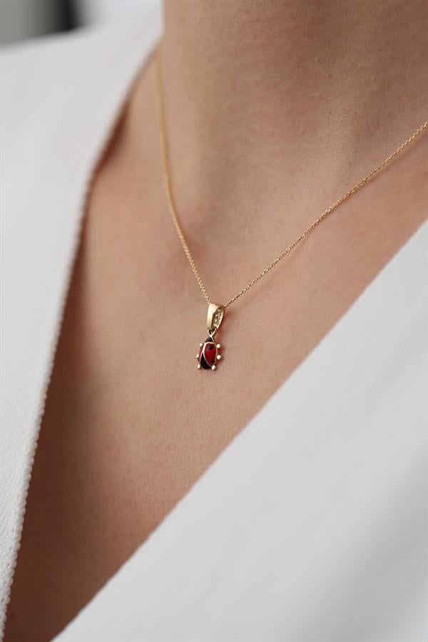 14K Solid Gold Ladybug Necklace