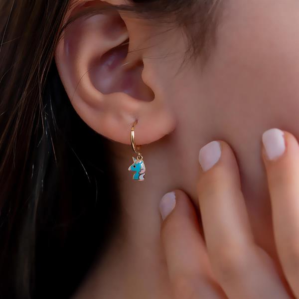 14 Ayar Altın Unicorn Figürlü Çocuk Halka Küpe