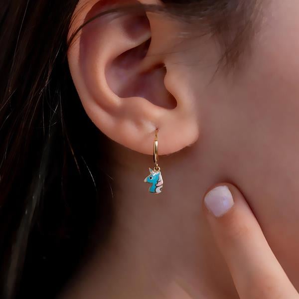 14 Ayar Altın Unicorn Figürlü Çocuk Halka Küpe