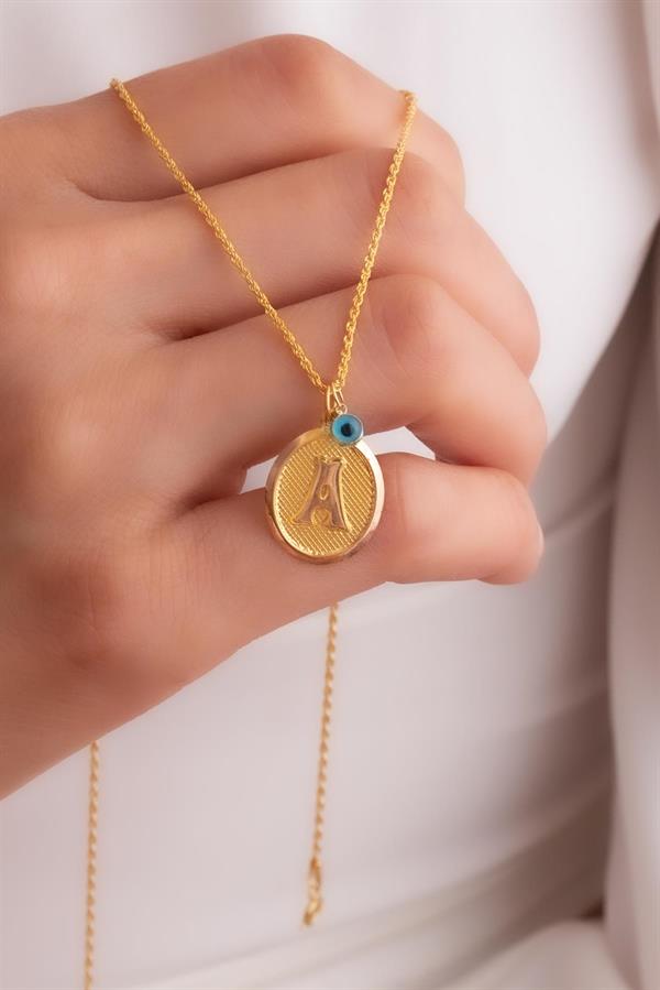 14 Ayar Altın A Harf Oval Kolye