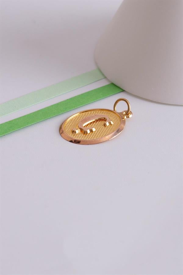 14K Solid Gold Letter C Oval Pendant