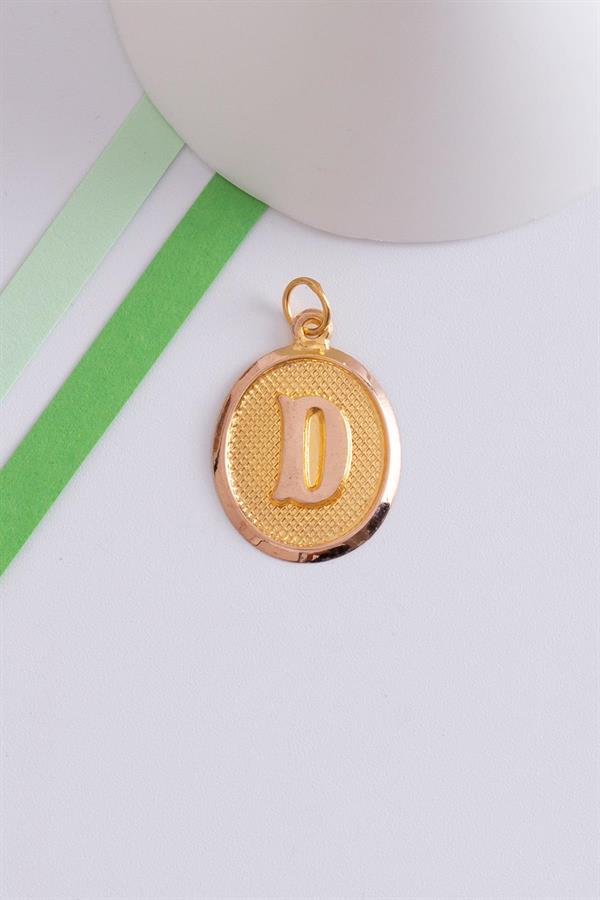 14K Solid Gold D Letter Oval Pendant