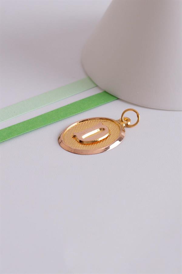 14K Solid Gold D Letter Oval Pendant