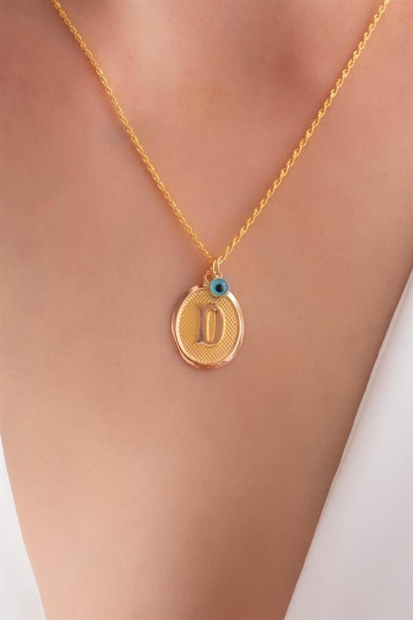 14 Ayar Altın D Harf Oval Kolye