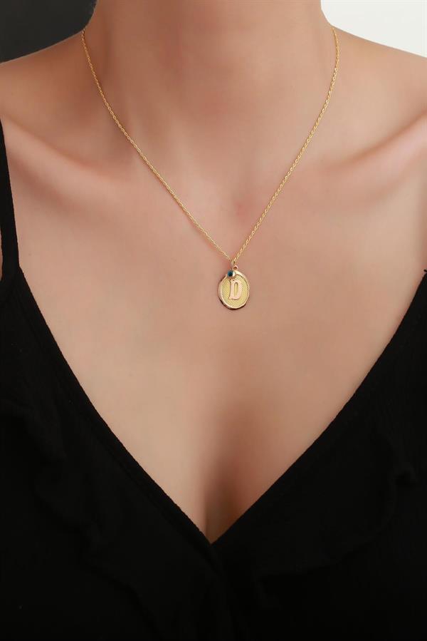 14 Ayar Altın D Harf Oval Kolye