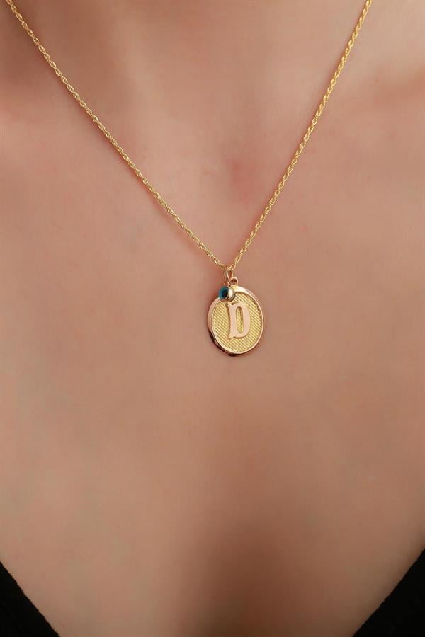 14 Ayar Altın D Harf Oval Kolye
