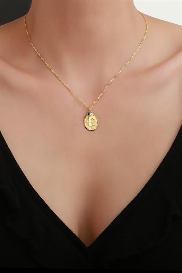 14 Ayar Altın E Harf Oval Kolye